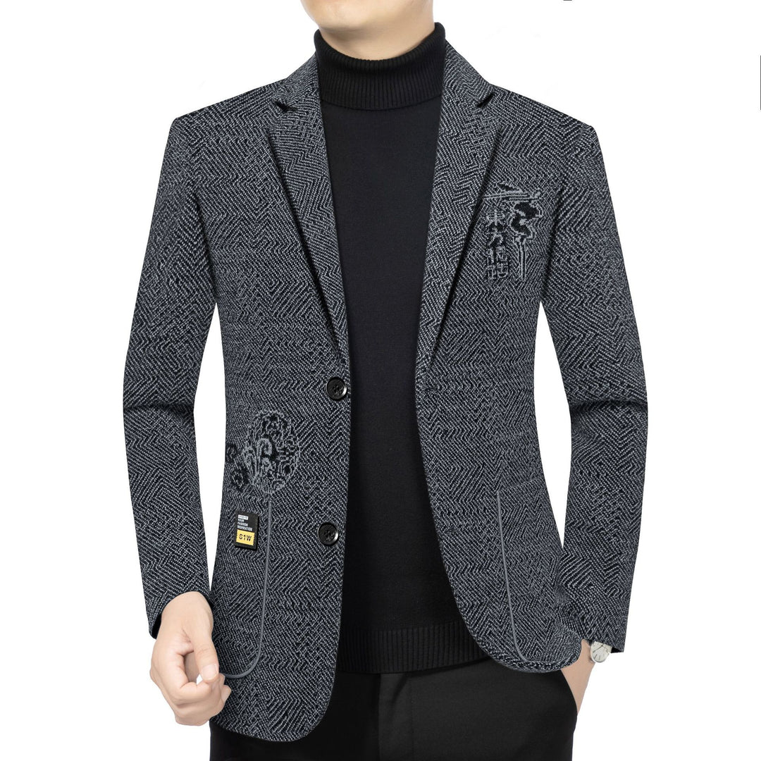 Herren Taillierter Strickblazer im Bouclé-Look mit aufgesetzten Taschen Drune