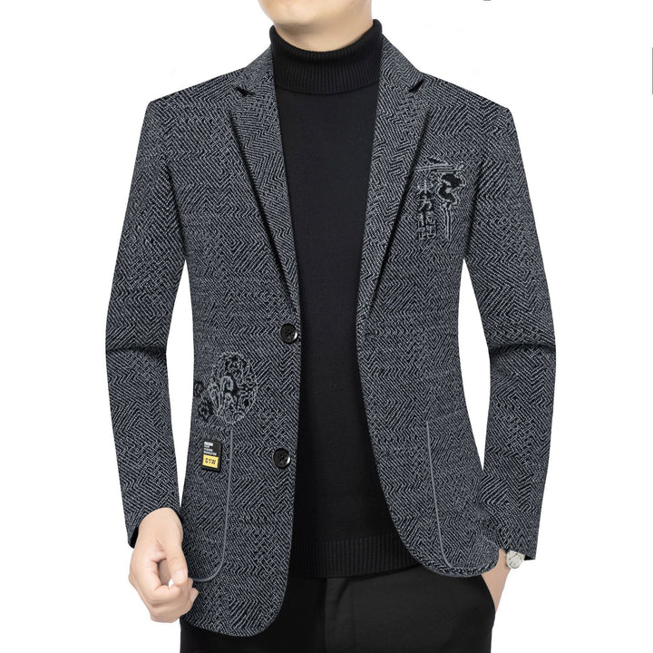 Herren Taillierter Strickblazer im Bouclé-Look mit aufgesetzten Taschen Drune