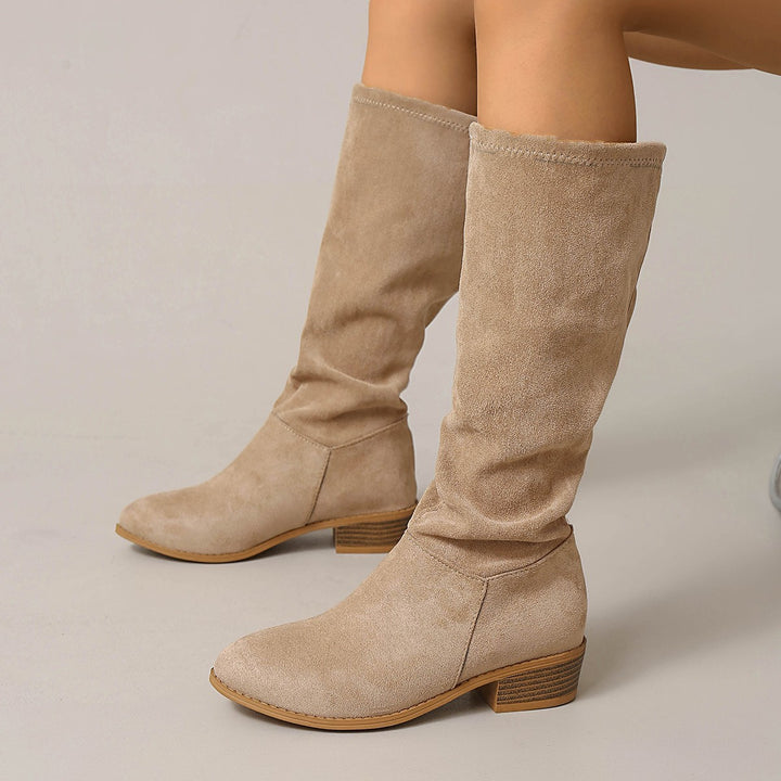 Damen Komfortable Wildleder Overkneestiefel Drune