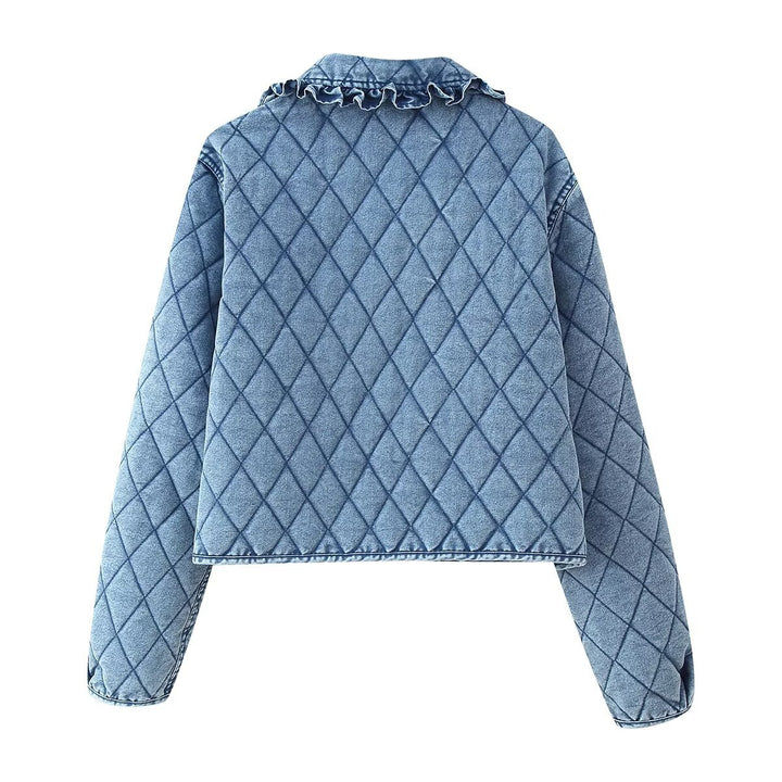 Damen gesteppte Denim-Jacke mit fransigem Kragen Drune