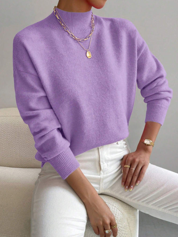 Damen Strickpullover mit hohem Kragen und feiner Textur Drune