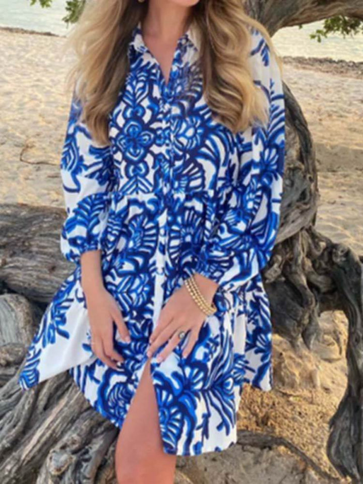 Damen Hemdblusenkleid mit floralem Muster und leichtem, luftigen Stoff Drune
