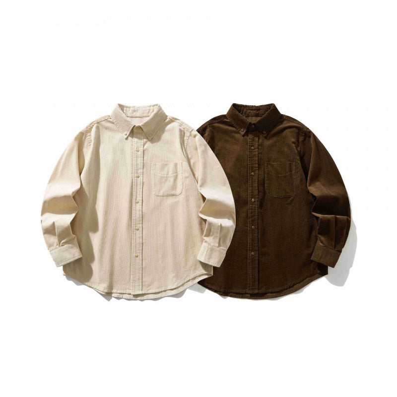 Unisex Kastenförmiges Cord-Hemd im Overshirt-Stil mit Button-Down-Kragen und aufgesetzter Brusttasche Drune