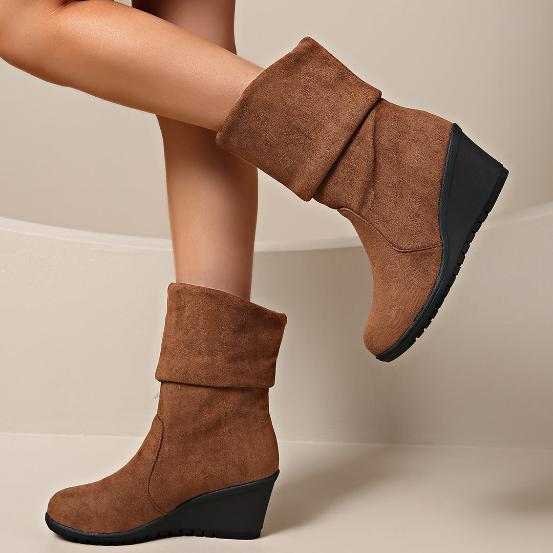 Damen Modische Wedge-Stiefeletten aus weichem Wildleder Drune