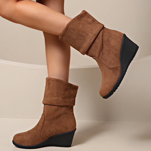 Damen Modische Wedge-Stiefeletten aus weichem Wildleder Drune