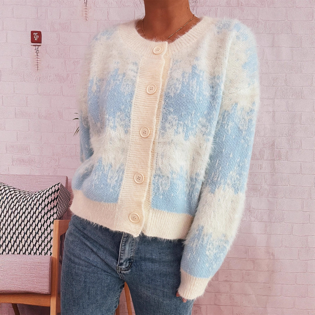 Damen kuschelige Strickjacke mit modischem Knopfdesign und weichem Material Drune