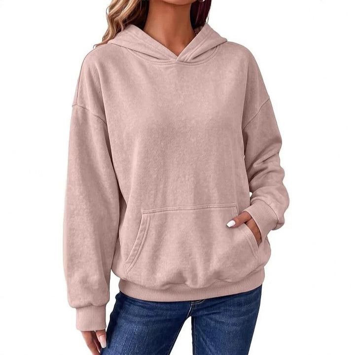 Damen Oversize-Kapuzenpullover mit Kängurutasche, washed-Finish und gerippten Bündchen Drune