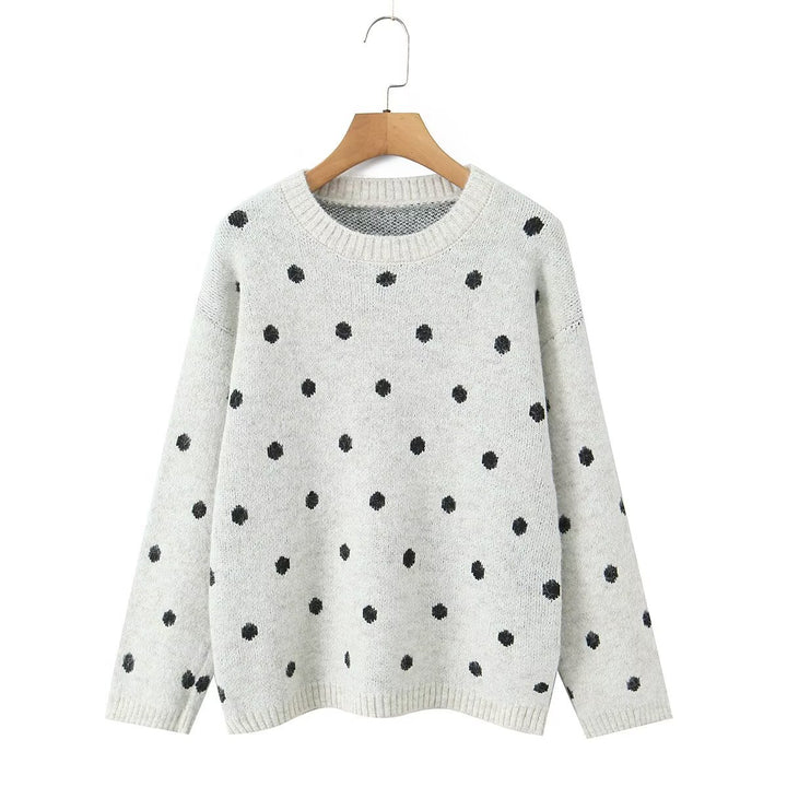 Damen Oversize Punkte‑Strickpullover mit Rundhalsausschnitt Drune