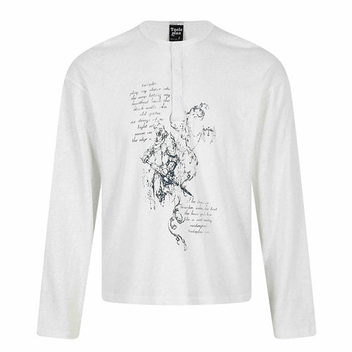 Unisex Langärmeliges Henley-Shirt mit knöpfbarer Brustleiste und Vintage-Illustrationsprint Drune