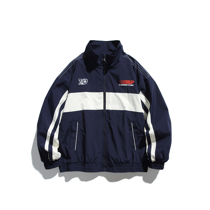 Herren Sportliche Retro-Trainingsjacke mit Streifendetail und Stehkragen Drune