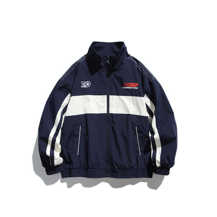 Herren Sportliche Retro-Trainingsjacke mit Streifendetail und Stehkragen Drune
