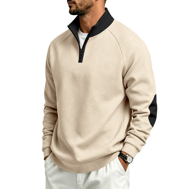 Herren Halbzip-Pullover mit Stehkragen und Ellbogen-Patches Drune