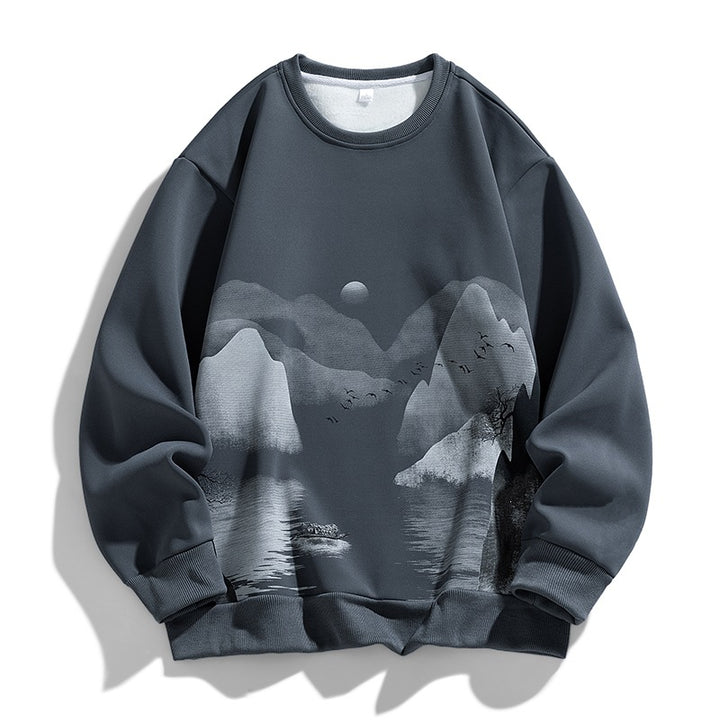 Unisex Oversize‑Sweatshirt mit Pinsel‑Print & geripptem Saum Drune