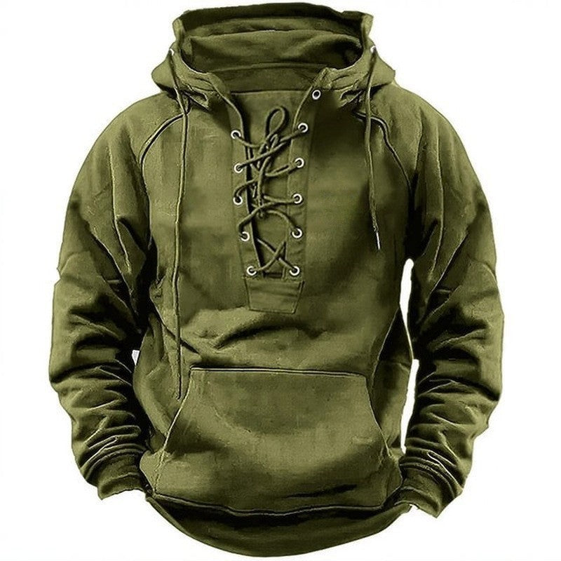 Herren Hoodie mit Frontschnürung und Kängurutasche Drune