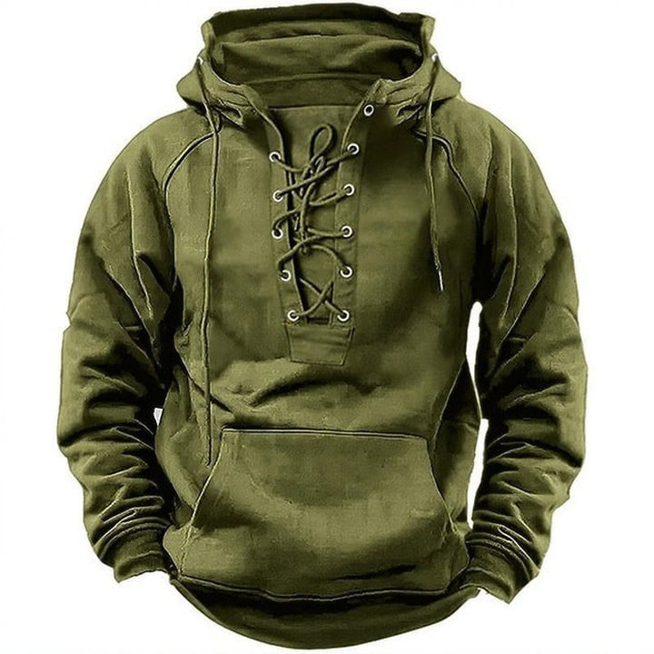 Herren Hoodie mit Frontschnürung und Kängurutasche Drune
