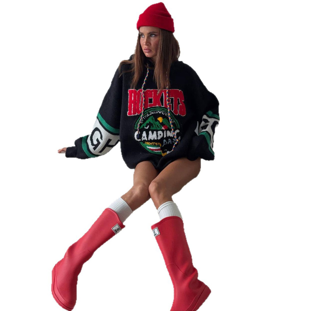 Damen Großer Oversized Pullover mit Grafikdruck Drune