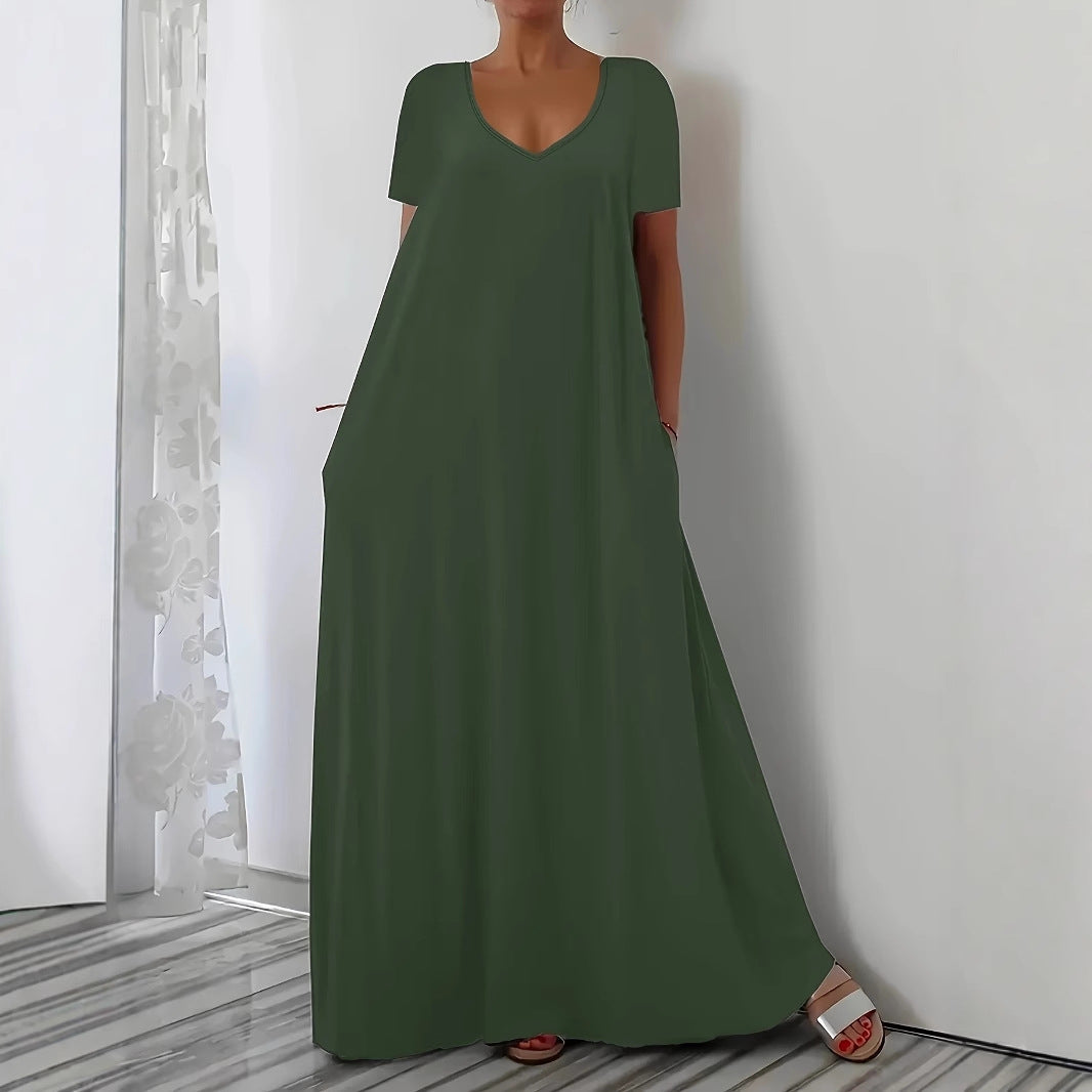 Damen Maxikleid mit U-Ausschnitt und praktischen Taschen Drune