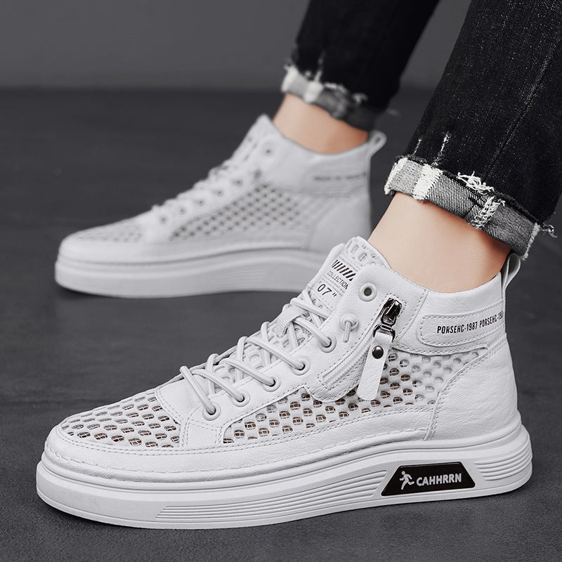 Herren High-Top Sneaker mit luftiger Mesh-Perforation, seitlichem Reißverschluss und dicker Profilsohle Drune