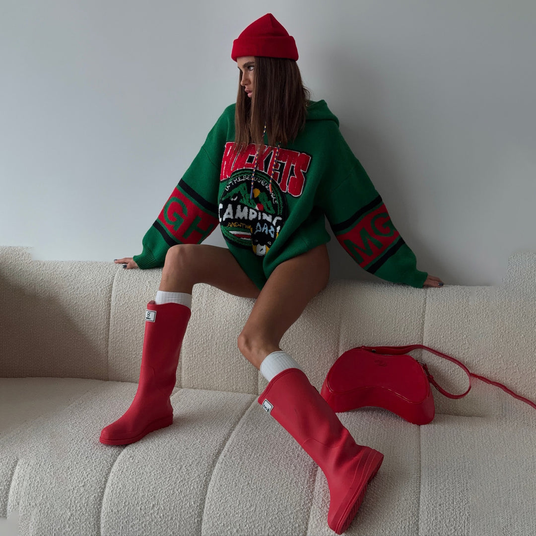 Damen Großer Oversized Pullover mit Grafikdruck Drune