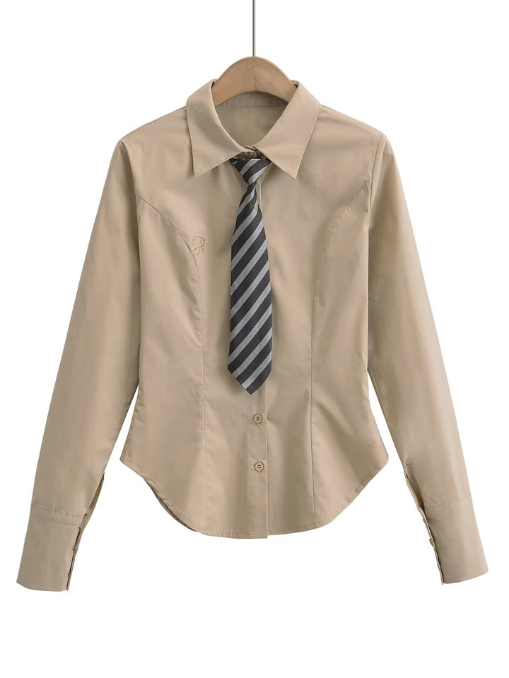 Damen klassische Bluse mit eleganter Krawatte Drune