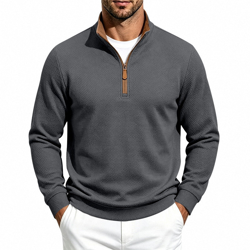 Herren Halbzip-Pullover mit Waffelstruktur und Kontrastkragen Drune