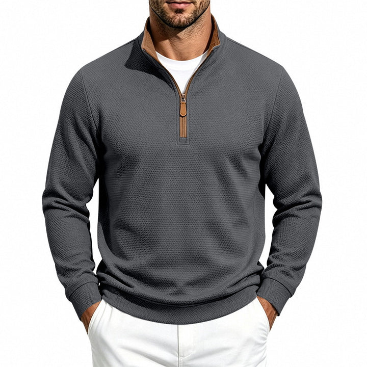 Herren Halbzip-Pullover mit Waffelstruktur und Kontrastkragen Drune