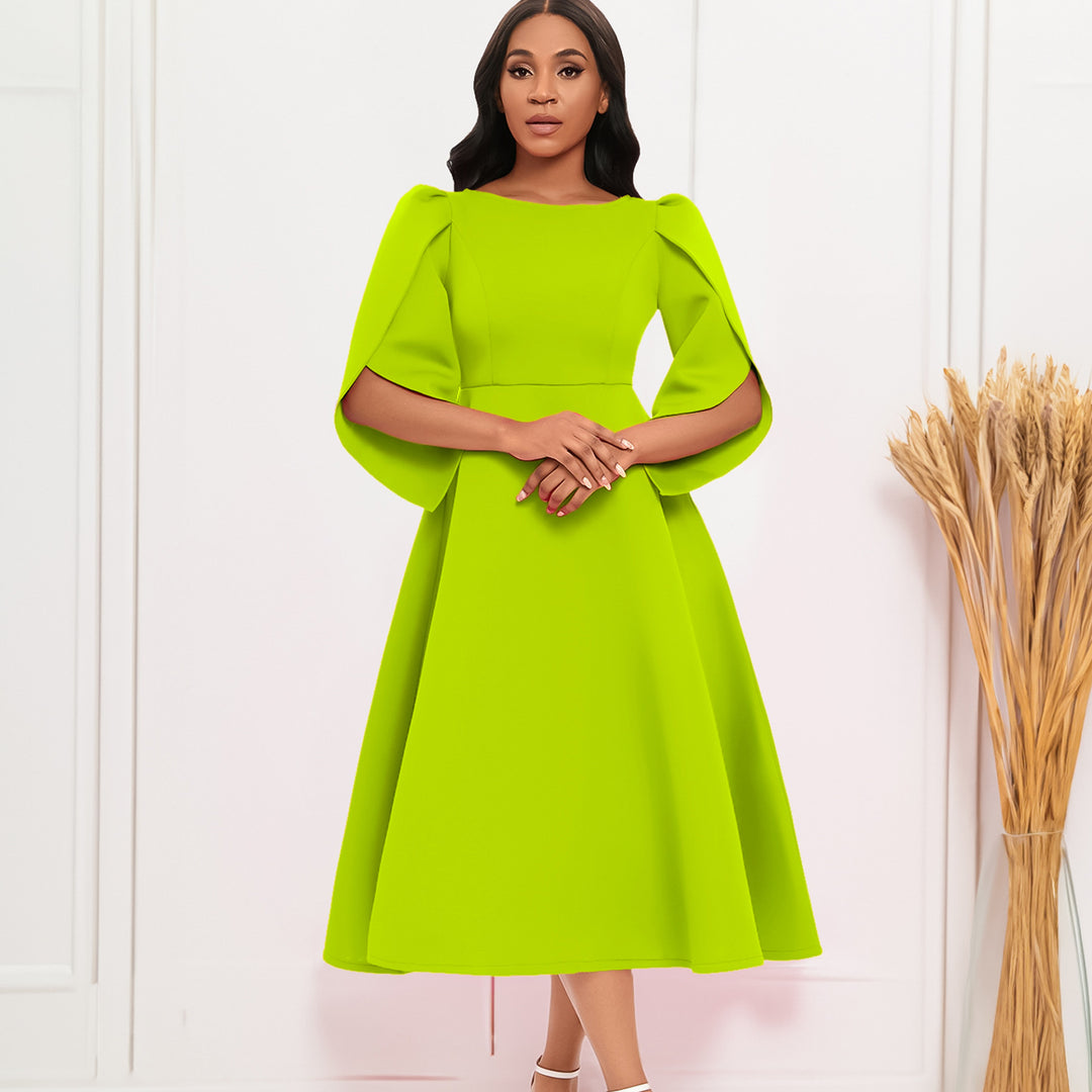Damen Elegantes Abendkleid mit Handballenärmel und schwingendem Rock Drune
