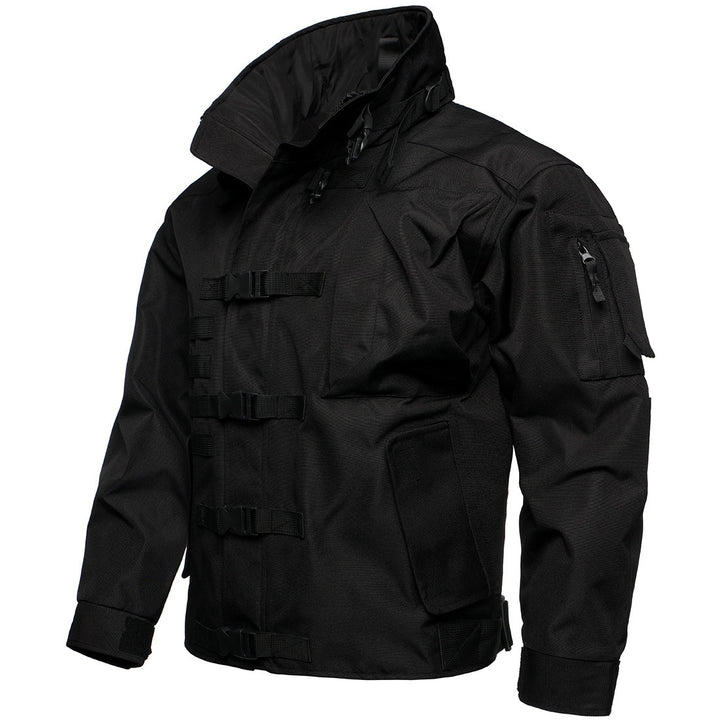Herren Taktische Feldjacke mit modularen Steckverschlüssen und verstaubarer Kapuze Drune