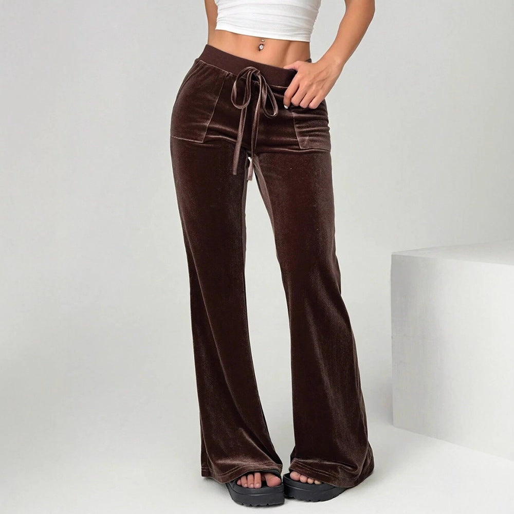 Damen Velours Freizeithose mit elastischem Bund und Taschen Drune
