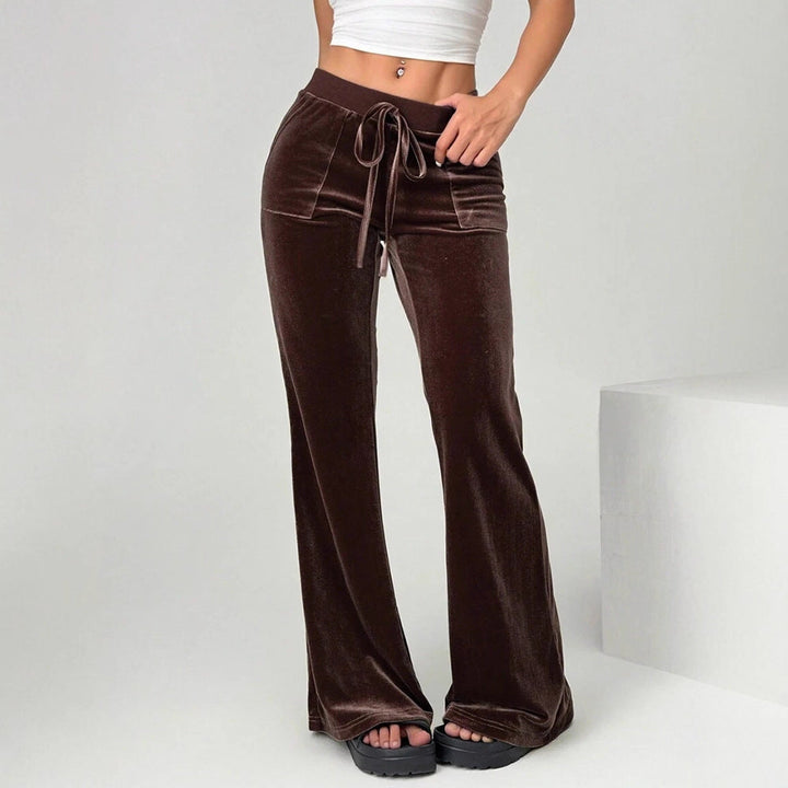 Damen Velours Freizeithose mit elastischem Bund und Taschen Drune