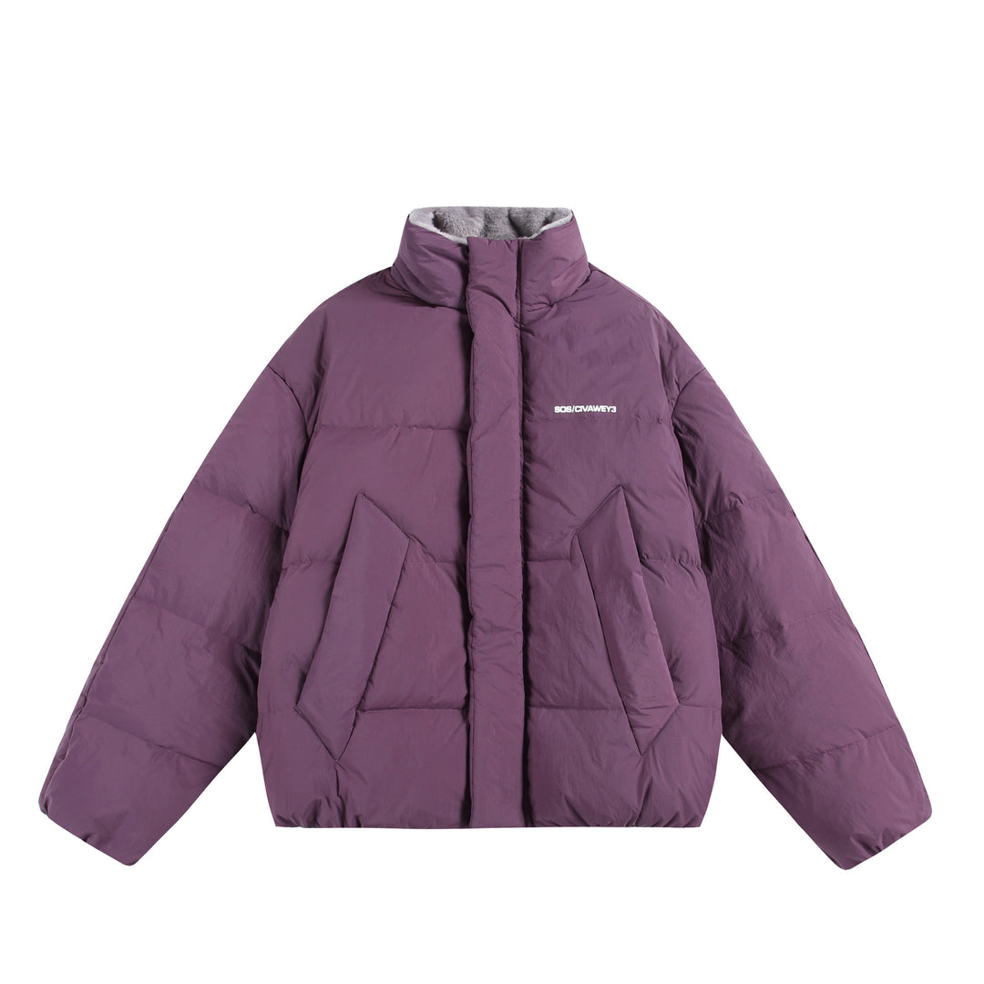 Damen Oversize Steppjacke mit hohem Plüschkragen und Windschutzleiste Drune