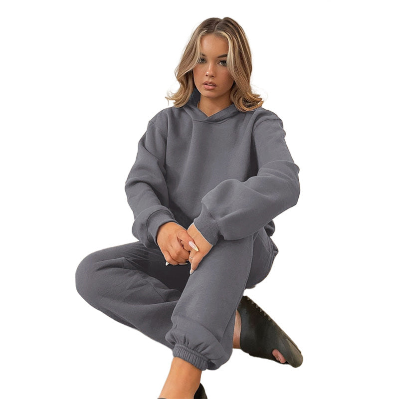 Damen nan lässiges Oversize-Kapuzenloungewear-Set mit fleecegefüttertem Hoodie und hochgeschnittener Jogginghose Drune