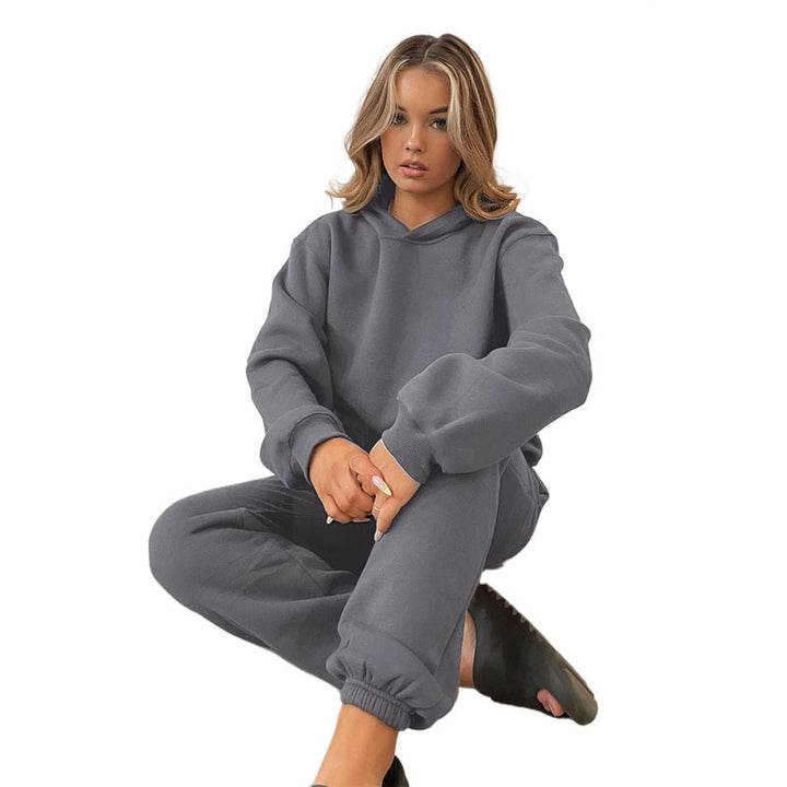 Damen nan lässiges Oversize-Kapuzenloungewear-Set mit fleecegefüttertem Hoodie und hochgeschnittener Jogginghose Drune