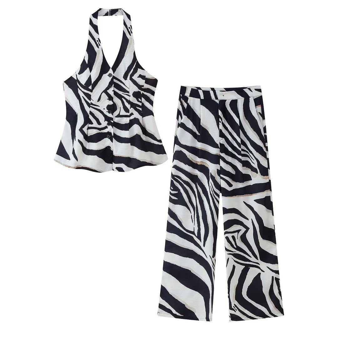 Damen weite Palazzo-Hose mit Zebra-Print Drune