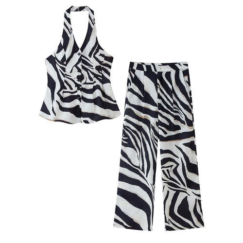 Damen weite Palazzo-Hose mit Zebra-Print Drune