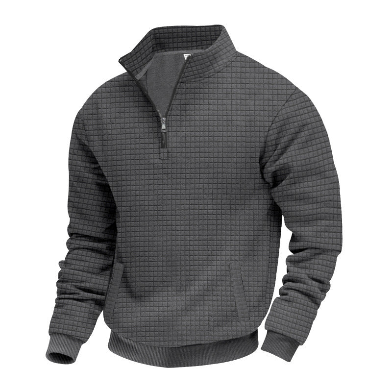 Herren nan gesteppter Halbzip-Sweater mit quadratischer Waffelstruktur und Kängurutasche Drune
