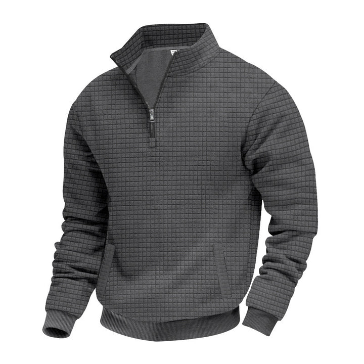 Herren nan gesteppter Halbzip-Sweater mit quadratischer Waffelstruktur und Kängurutasche Drune