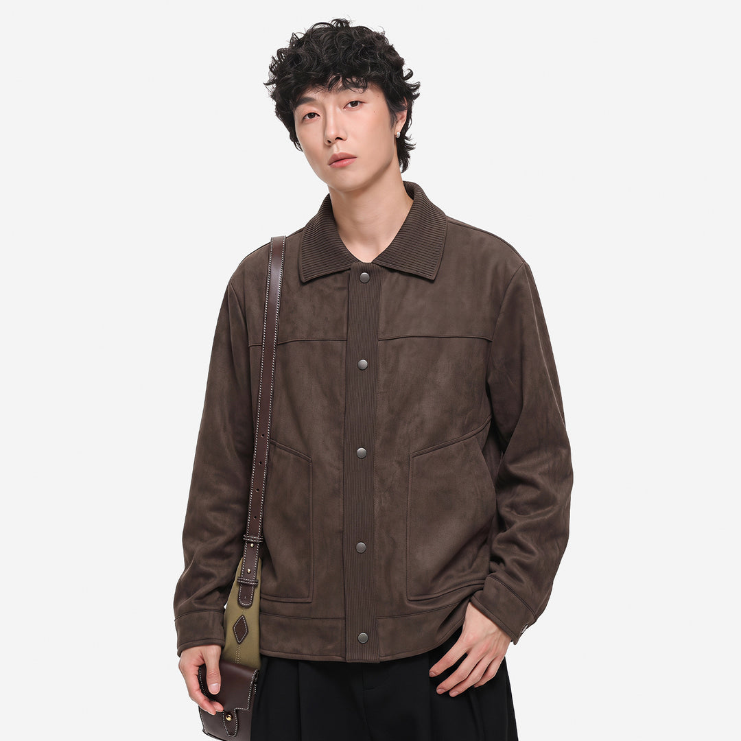 Herren Overshirt-Jacke im Wildlederlook mit Rippkragen und Druckknopfleiste Drune