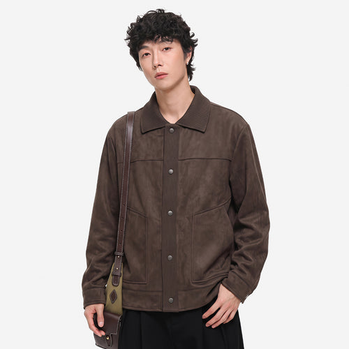 Herren Overshirt-Jacke im Wildlederlook mit Rippkragen und Druckknopfleiste Drune
