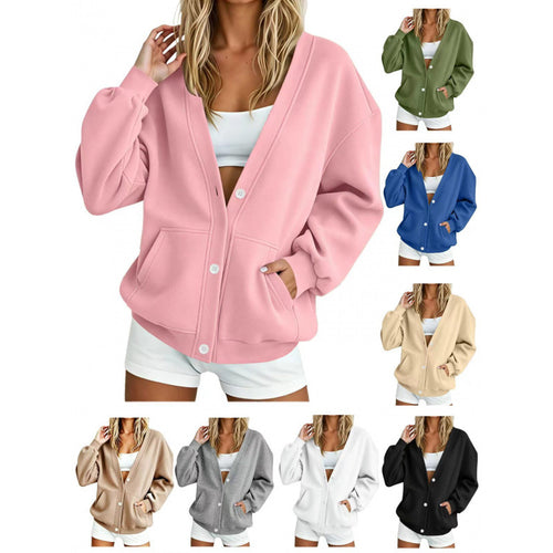Damen Oversize-Cardigan mit Knopfleiste, Einschubtaschen und Ballonärmeln Drune