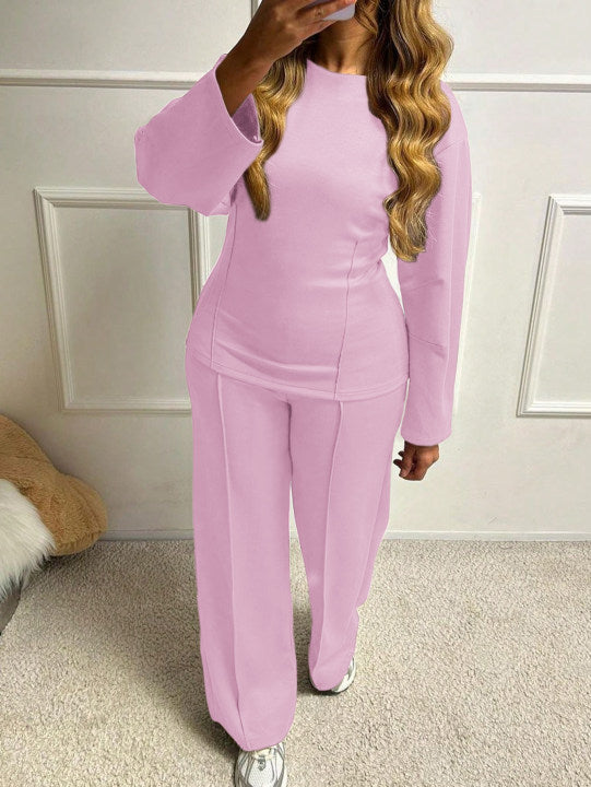 Damen nan weiches Lounge-Set mit tailliertem Sweatshirt, formgebenden Nahtdetails und weitem Palazzohosen-Bein Drune