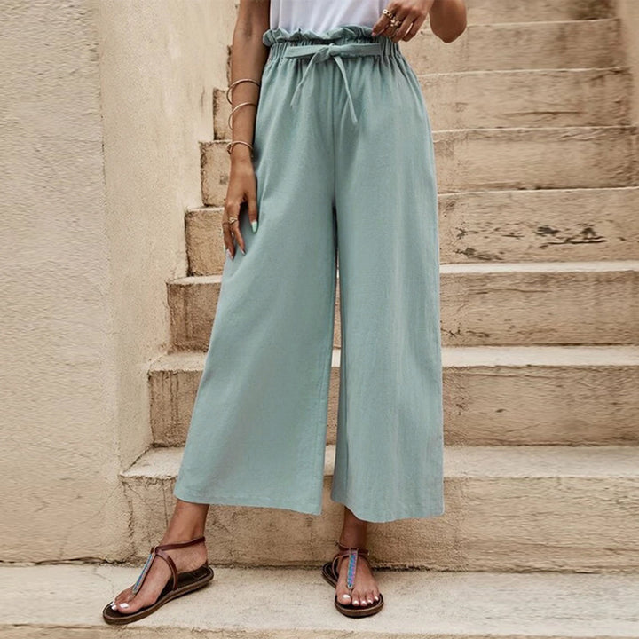 Damen Weit geschnittene Sommerhose mit elastischem Bund und modischem Bindegürtel Drune