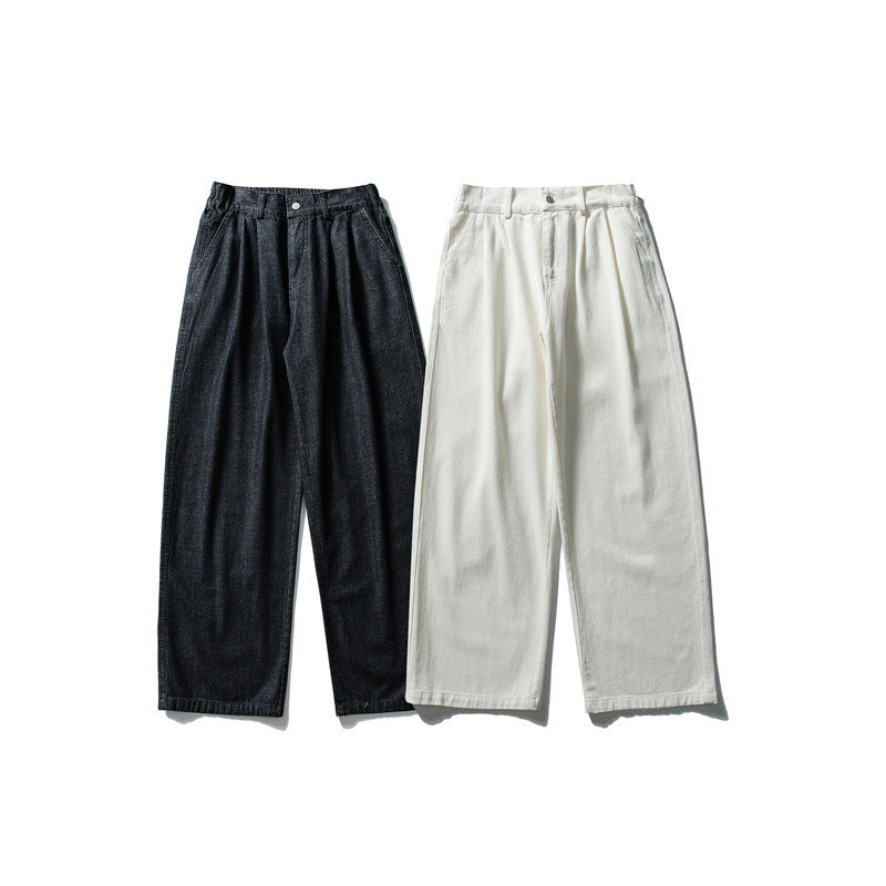 Damen Hochtaillierte weite Bundfalten-Hose aus Baumwollmischung mit geradem Bein Drune