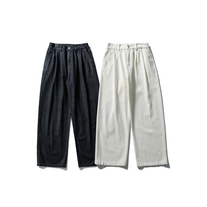 Damen Hochtaillierte weite Bundfalten-Hose aus Baumwollmischung mit geradem Bein Drune