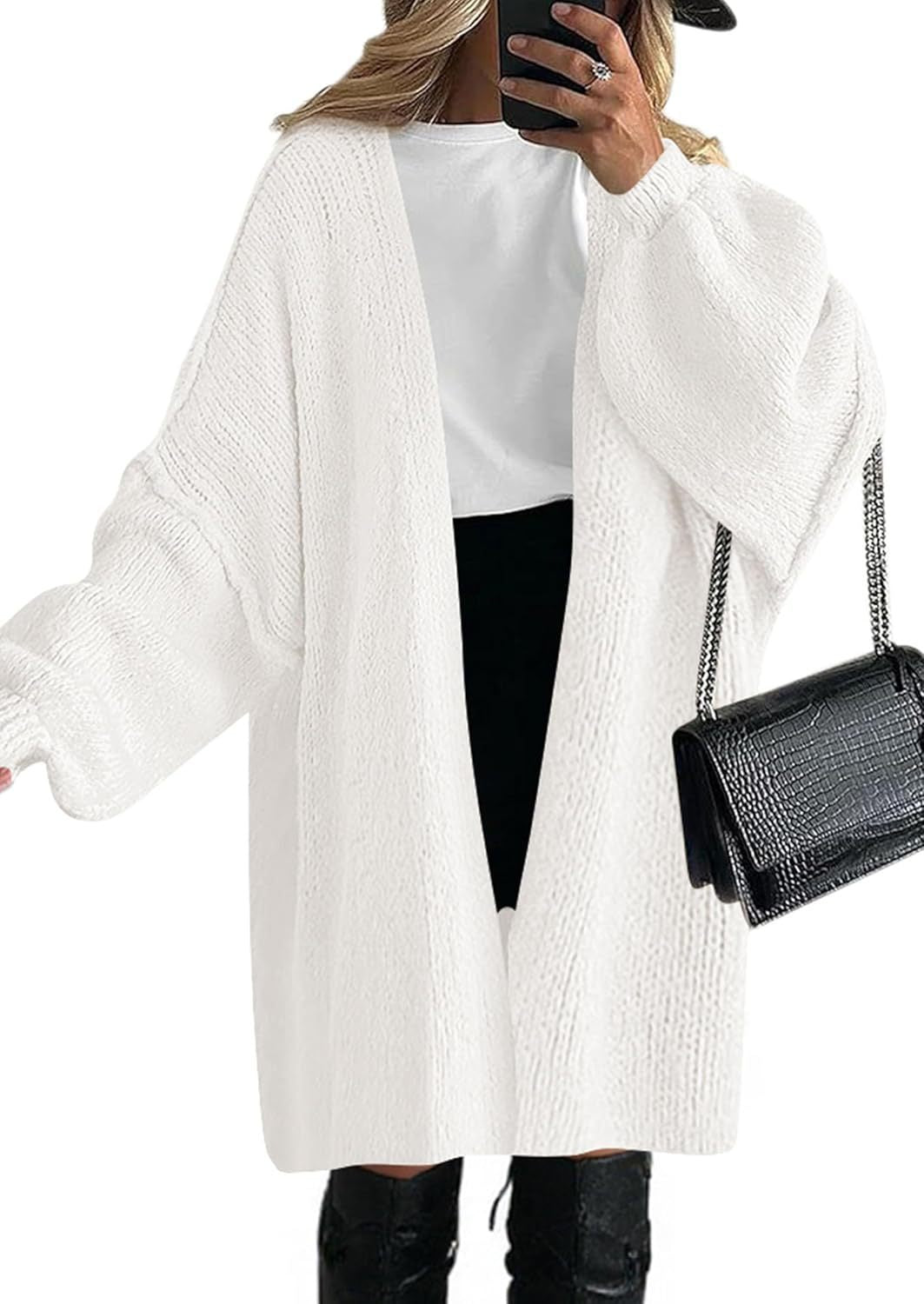 Damen Oversize Strickcardigan mit weiten Ballonärmeln und offener Front Drune