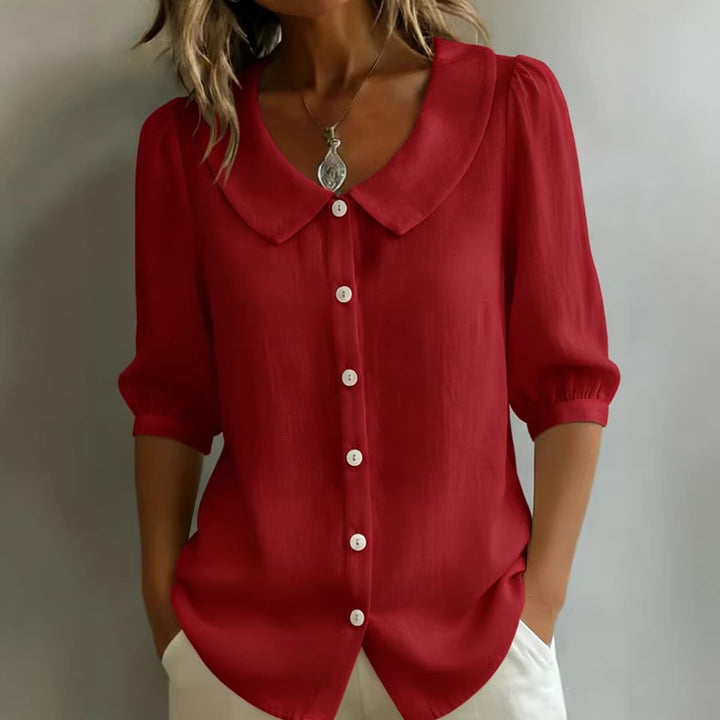Damen Elegante Bluse mit großem Kragen und Knopfleiste Drune