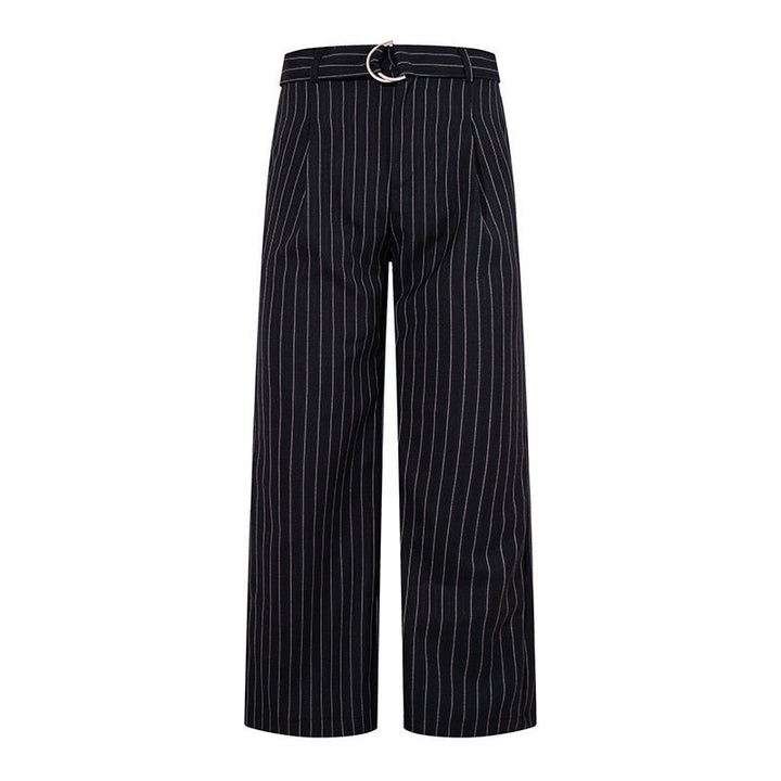 Damen Weite Leinen-Mix Culotte-Hose mit Hochbund und D-Ring-Gürtel Drune
