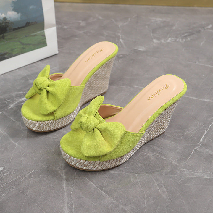 Damen Wedge-Pantoletten mit kreativem Schleifen-Design und verstellbarem Riemen Drune