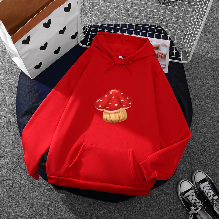 Damen nan leichter Oversize Kapuzenpullover mit Herz‑EKG‑Motiv, langen Kordeln und elastischem Bund Drune
