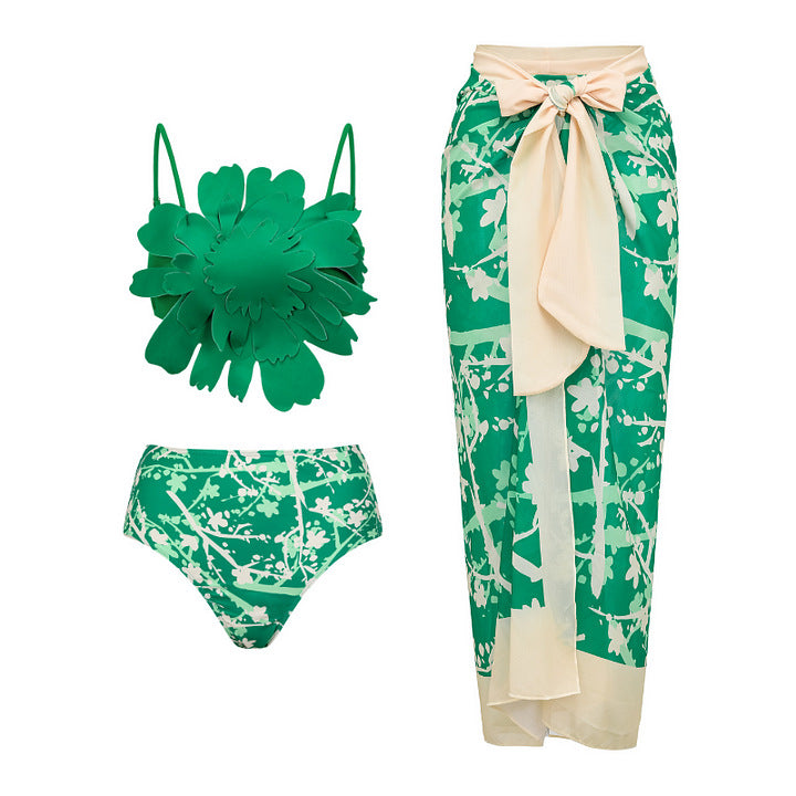 Damen Bikiniset mit besonderem Blumendekor und langem Wickelrock Drune